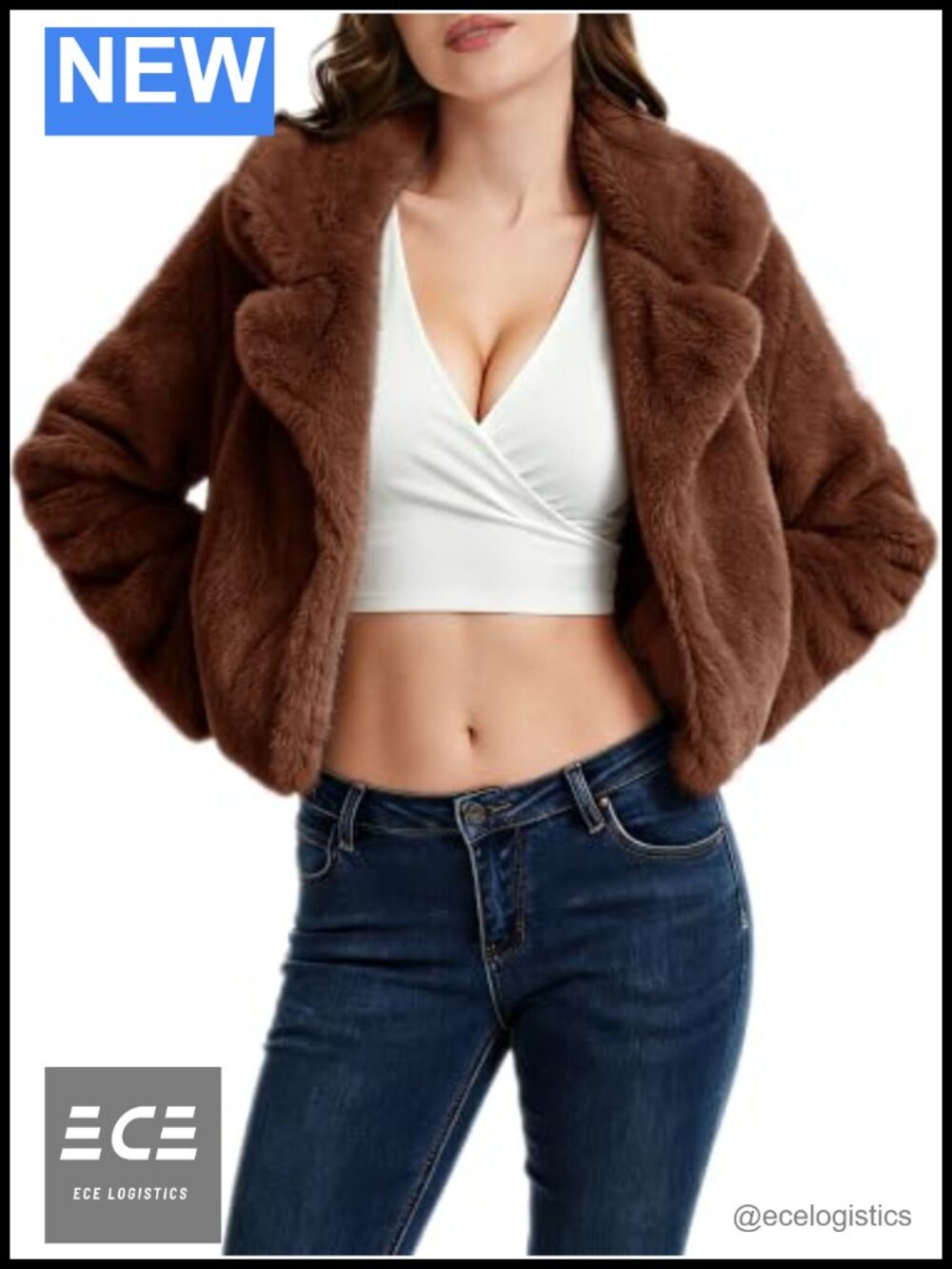 Cropped Faux Fur Jacket Oversized Lapel Collar Coat